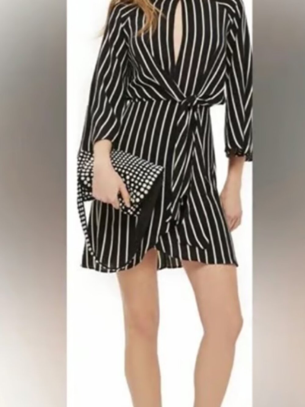 TOPSHOP Womens Black/Cream Long Sleeved Striped Dress Size 2